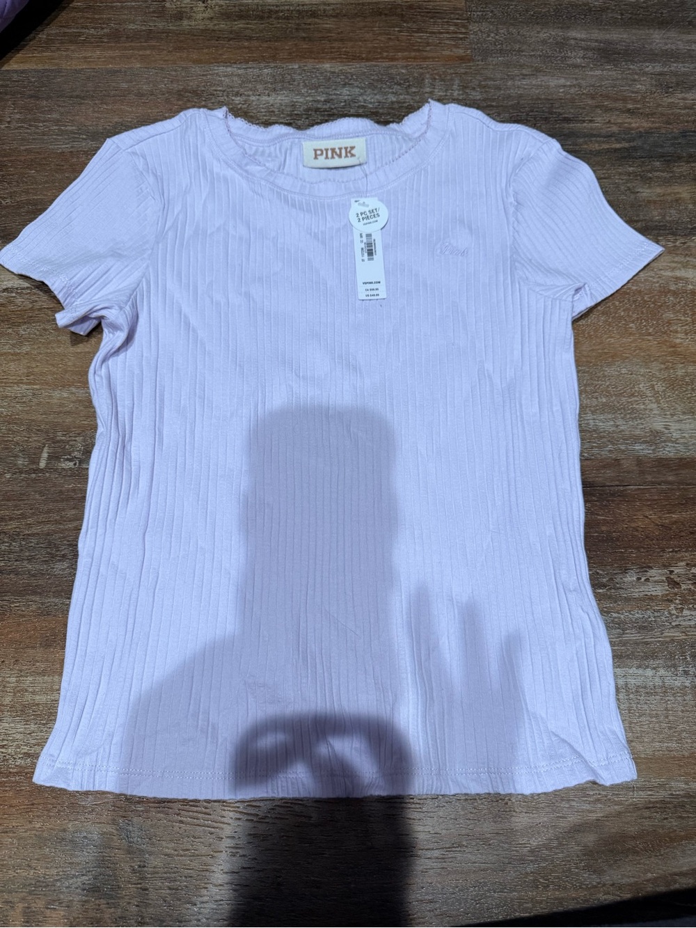 NWT PINK Victoria's Secret Ribbed Short-Sleeve Pajama Set in Light Lavender Sz M